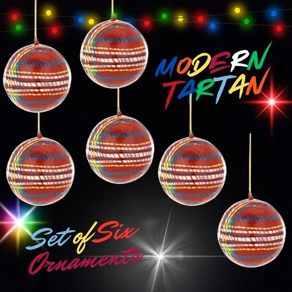 Cody Foster Tartan Red Plaid Ball Ornaments Multicolored Resin, Set of Six